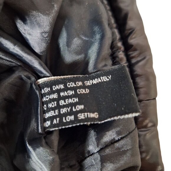 Last Kiss Black Shiny Quilted Puffer Coat Medium Faux Fur - Picture 5 of 5